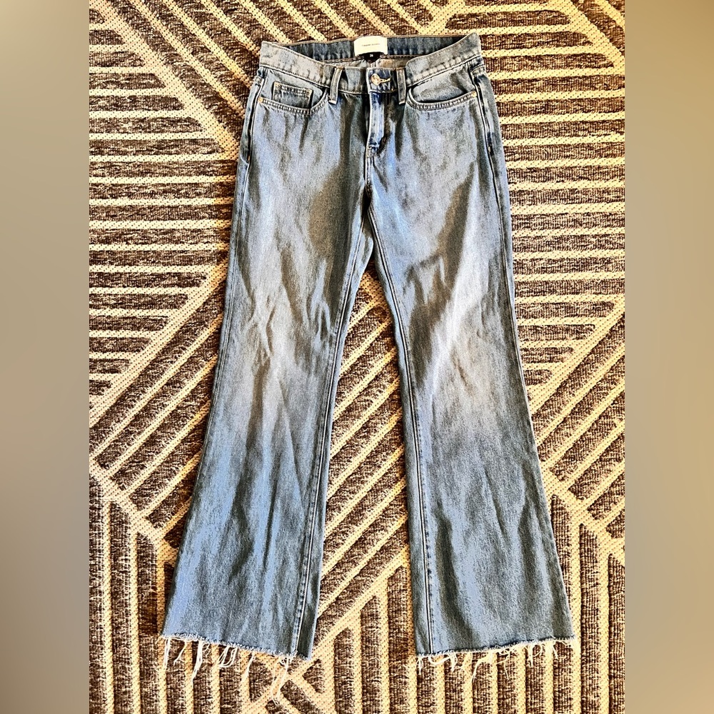 CURRENT/ELLIOTT Sz 26 Medium Blue Wide Leg Frayed Hem Jeans Orig $198